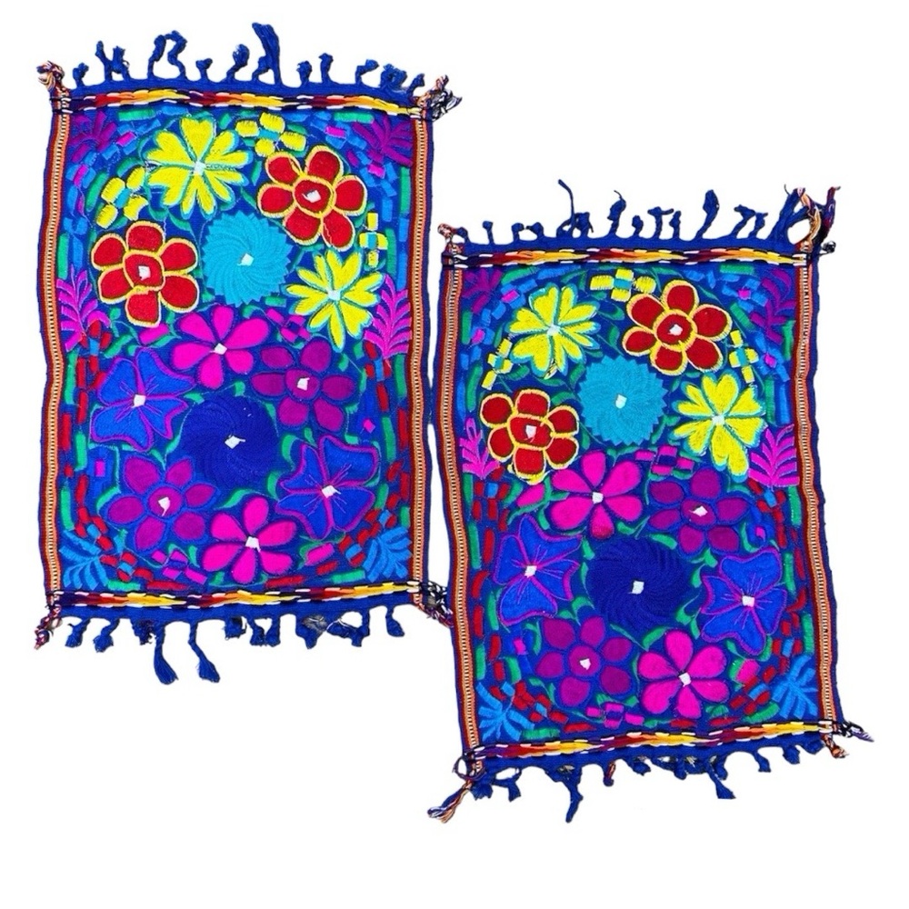 Embroidered Royal Blue Placemats 2 Pc Set
